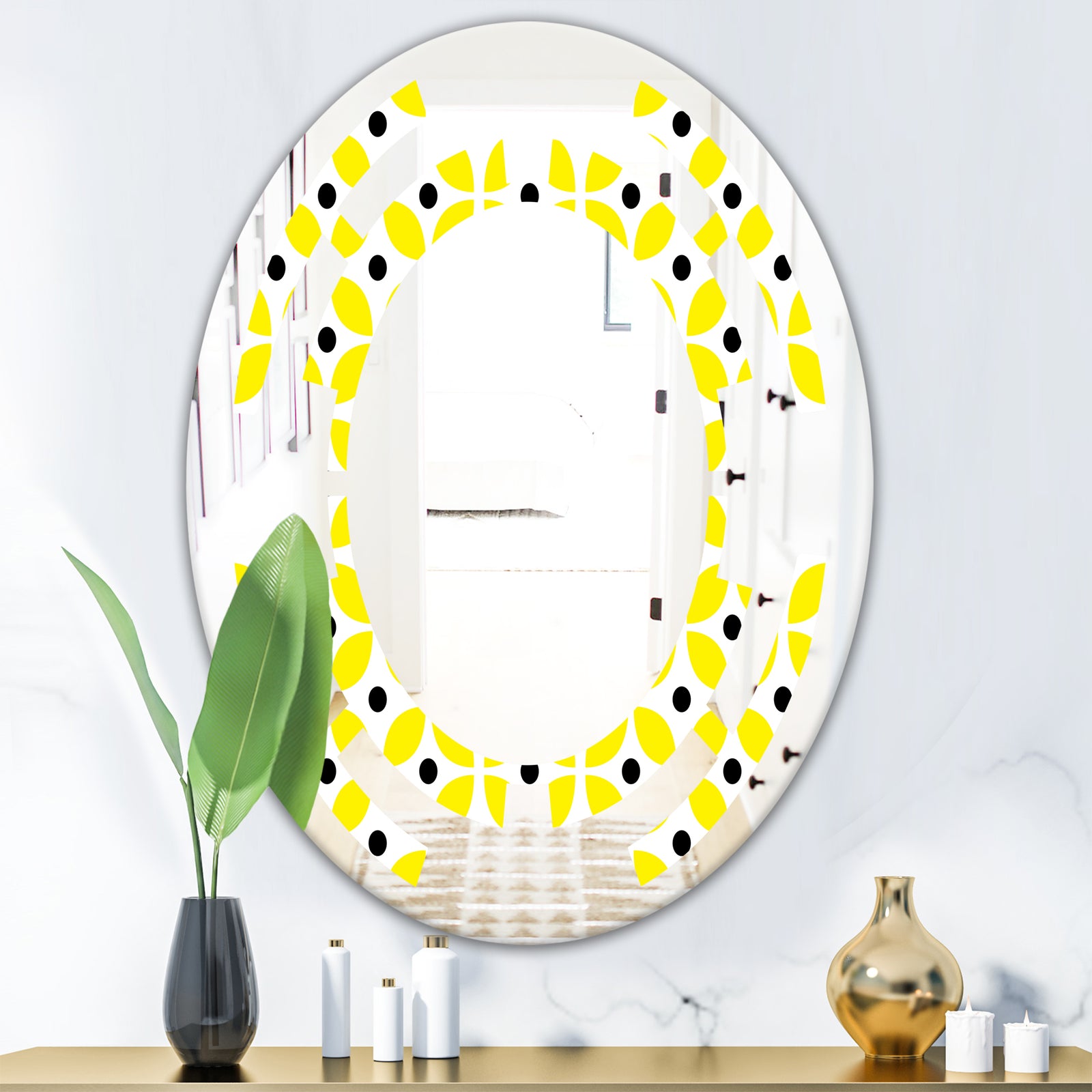 Retro Geometric Design I - Modern Round or Oval Wall Mirror - Space