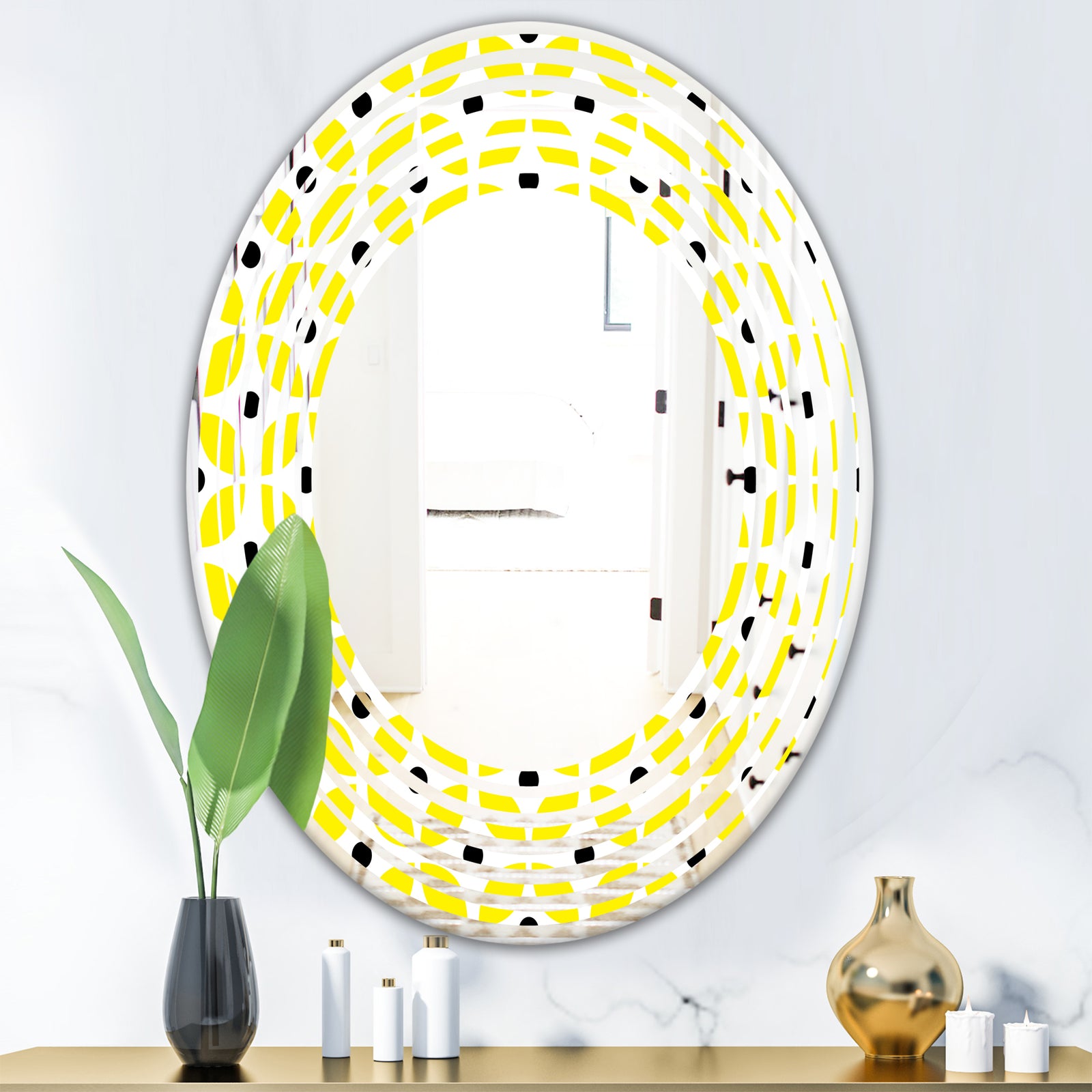Retro Geometric Design I - Modern Round or Oval Wall Mirror - Wave