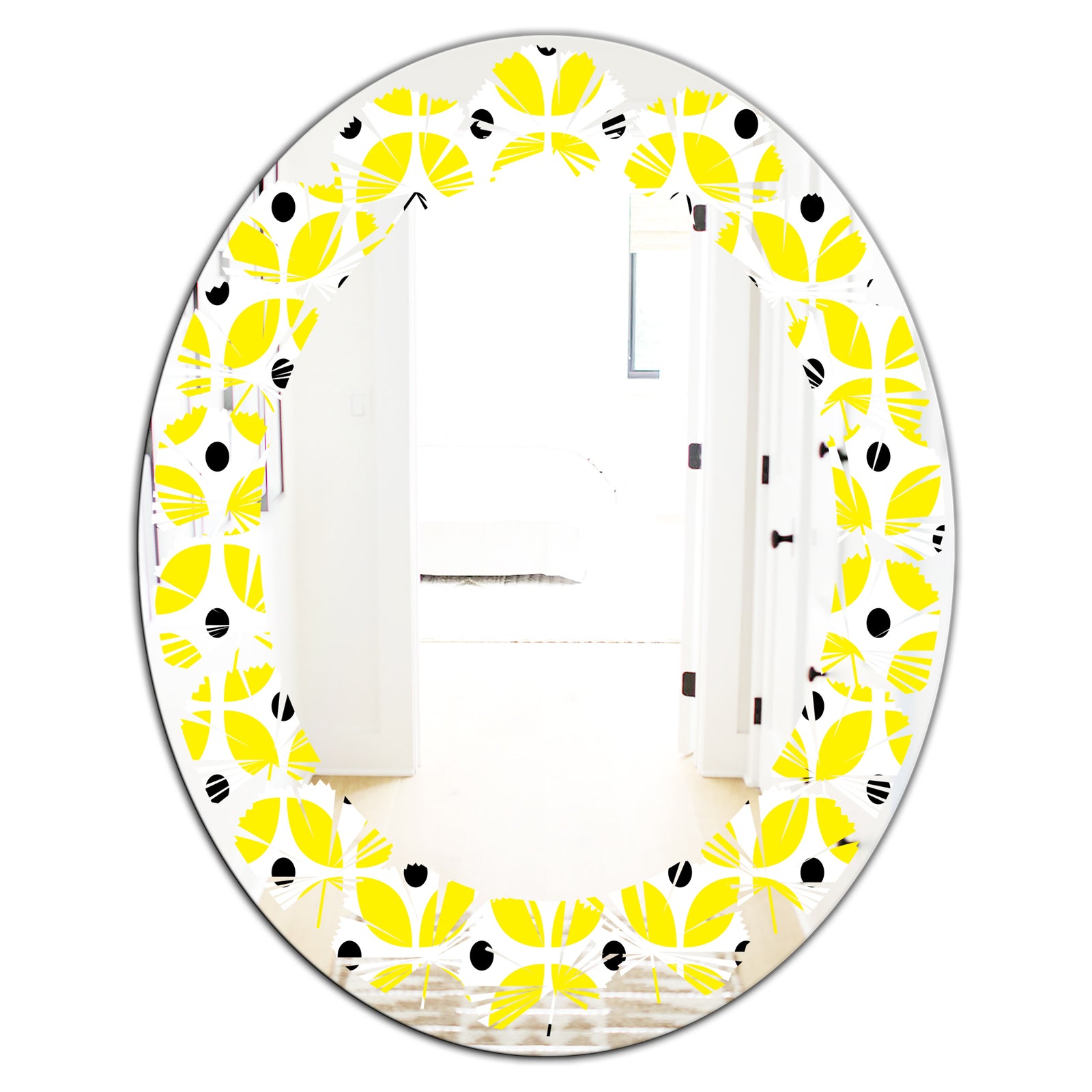 Retro Geometric Design I - Modern Round or Oval Wall Mirror - Leaves