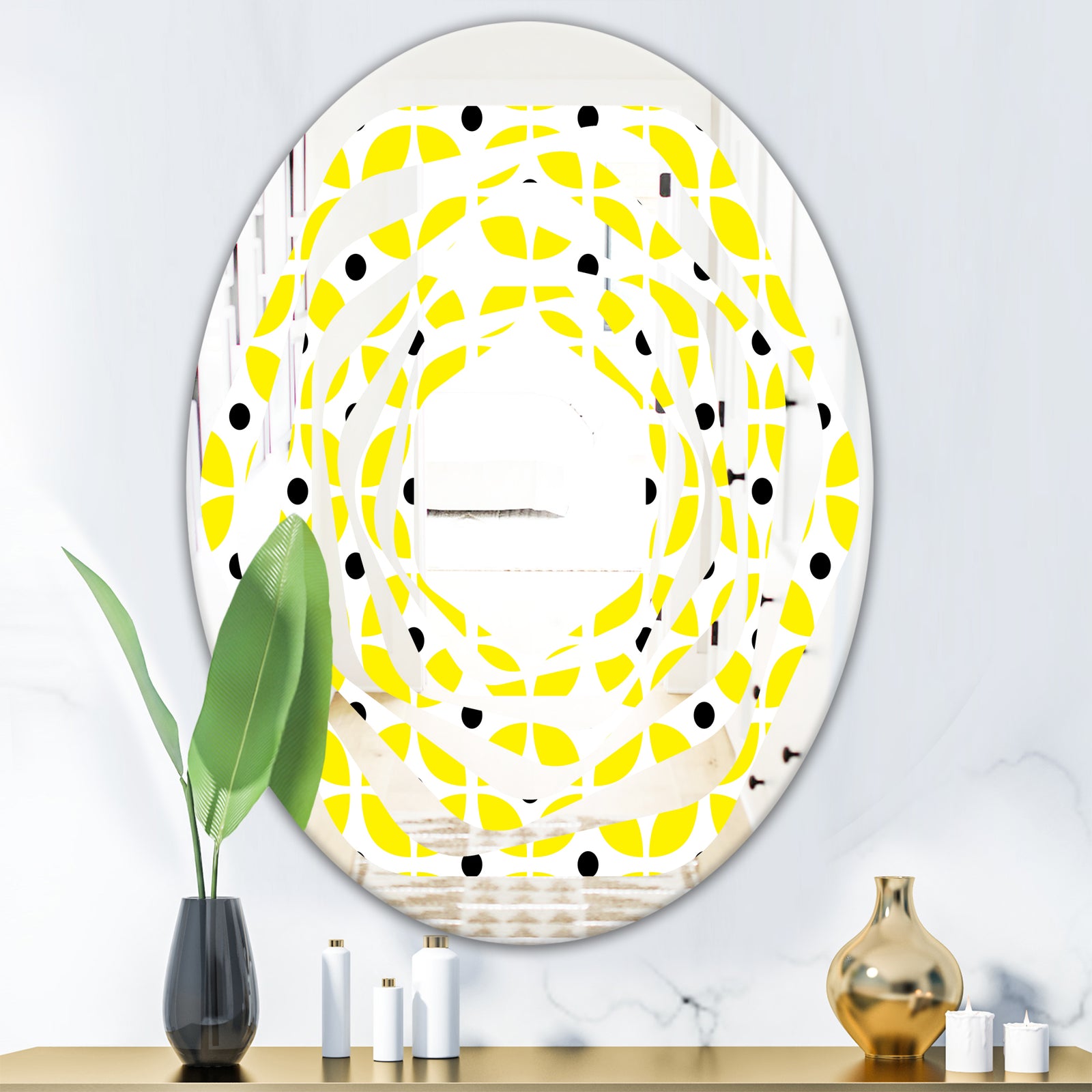 Retro Geometric Design I - Modern Round or Oval Wall Mirror - Whirl