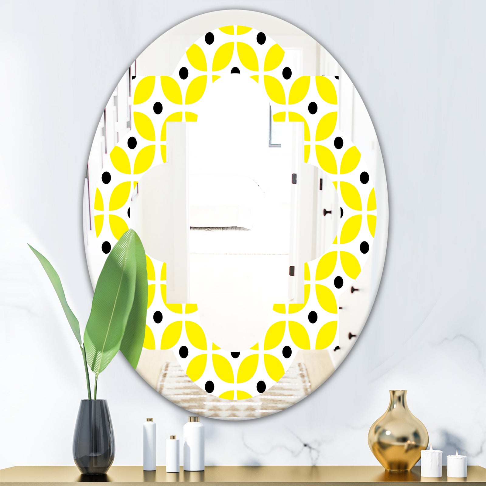 Retro Geometric Design I - Modern Round or Oval Wall Mirror - Quatrefoil