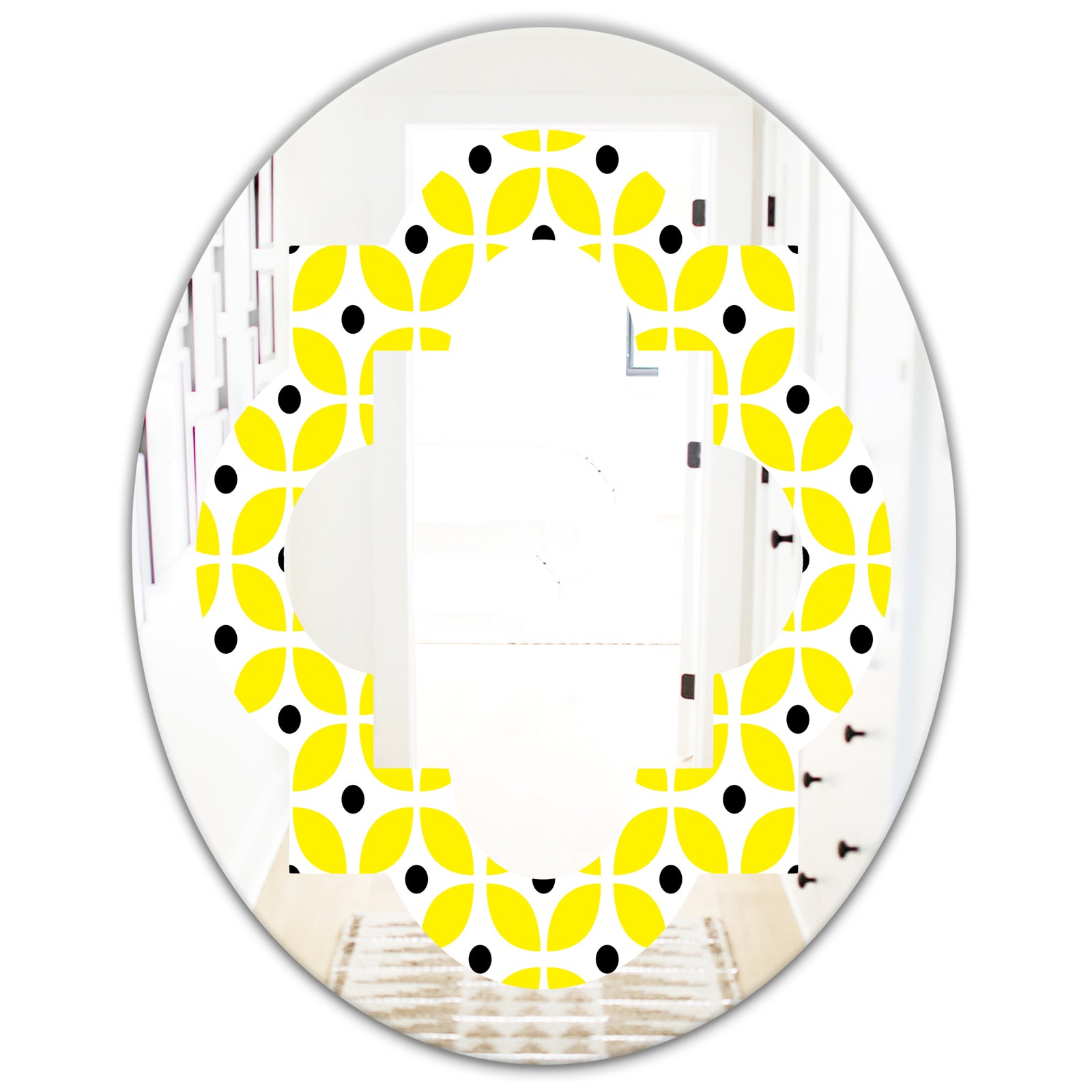 Retro Geometric Design I - Modern Round or Oval Wall Mirror - Quatrefoil