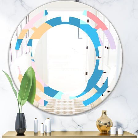 Retro Geometrical Abstract Pattern II - Modern Round or Oval Wall Mirror - Space