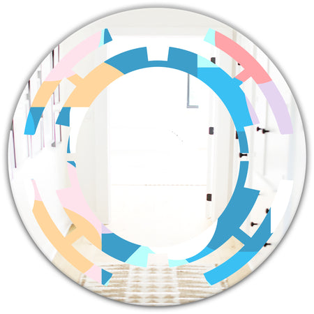 Retro Geometrical Abstract Pattern II - Modern Round or Oval Wall Mirror - Space