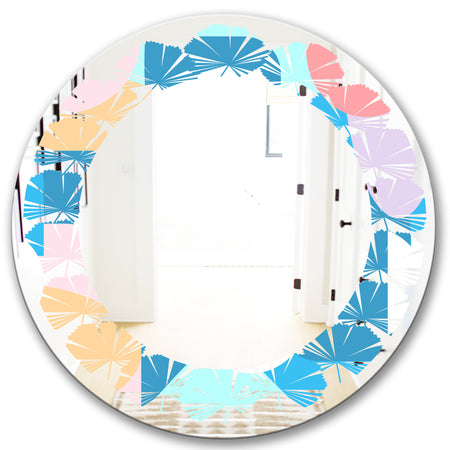 Retro Geometrical Abstract Pattern II - Modern Round or Oval Wall Mirror - Leaves