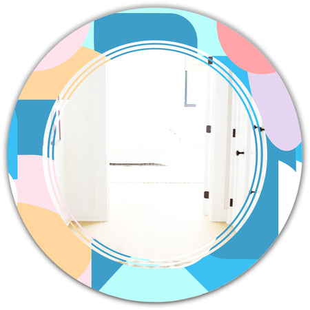 Retro Geometrical Abstract Pattern II - Modern Round or Oval Wall Mirror - Triple C