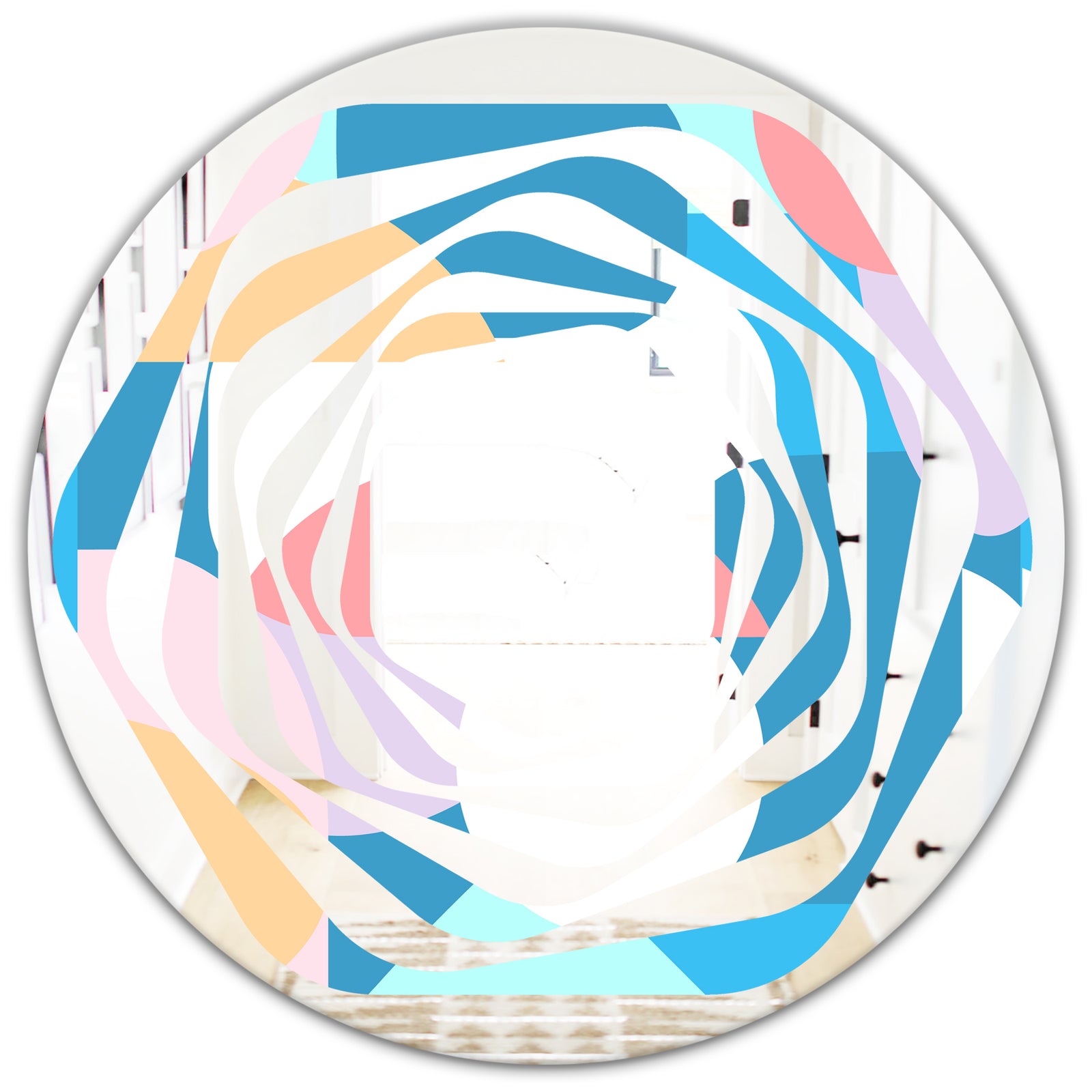 Retro Geometrical Abstract Pattern II - Modern Round or Oval Wall Mirror - Whirl