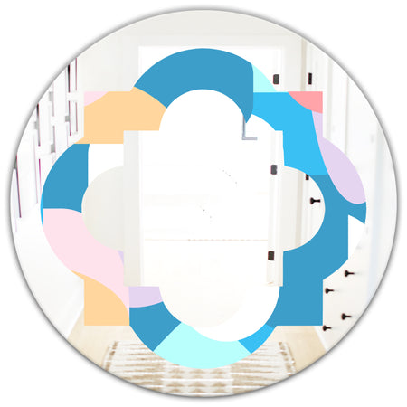 Retro Geometrical Abstract Pattern II - Modern Round or Oval Wall Mirror - Quatrefoil