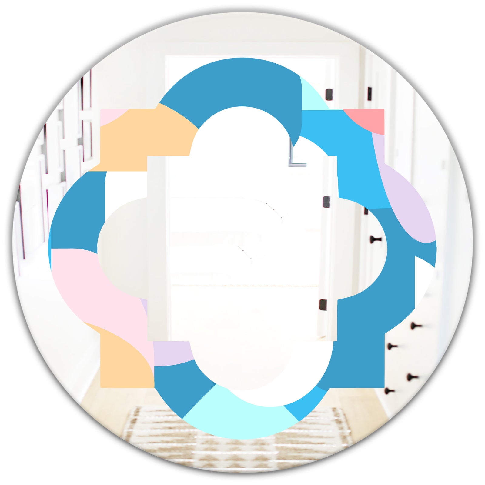 Retro Geometrical Abstract Pattern II - Modern Round or Oval Wall Mirror - Quatrefoil