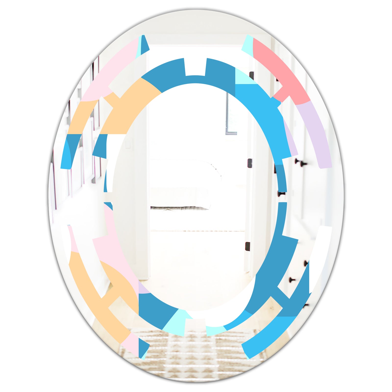 Retro Geometrical Abstract Pattern II - Modern Round or Oval Wall Mirror - Space
