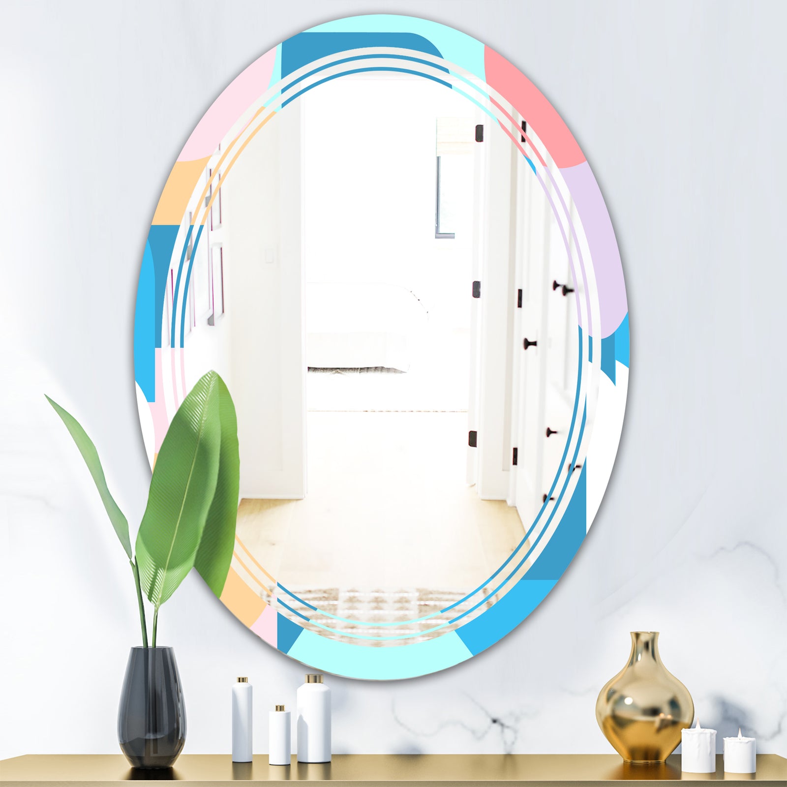 Retro Geometrical Abstract Pattern II - Modern Round or Oval Wall Mirror - Triple C