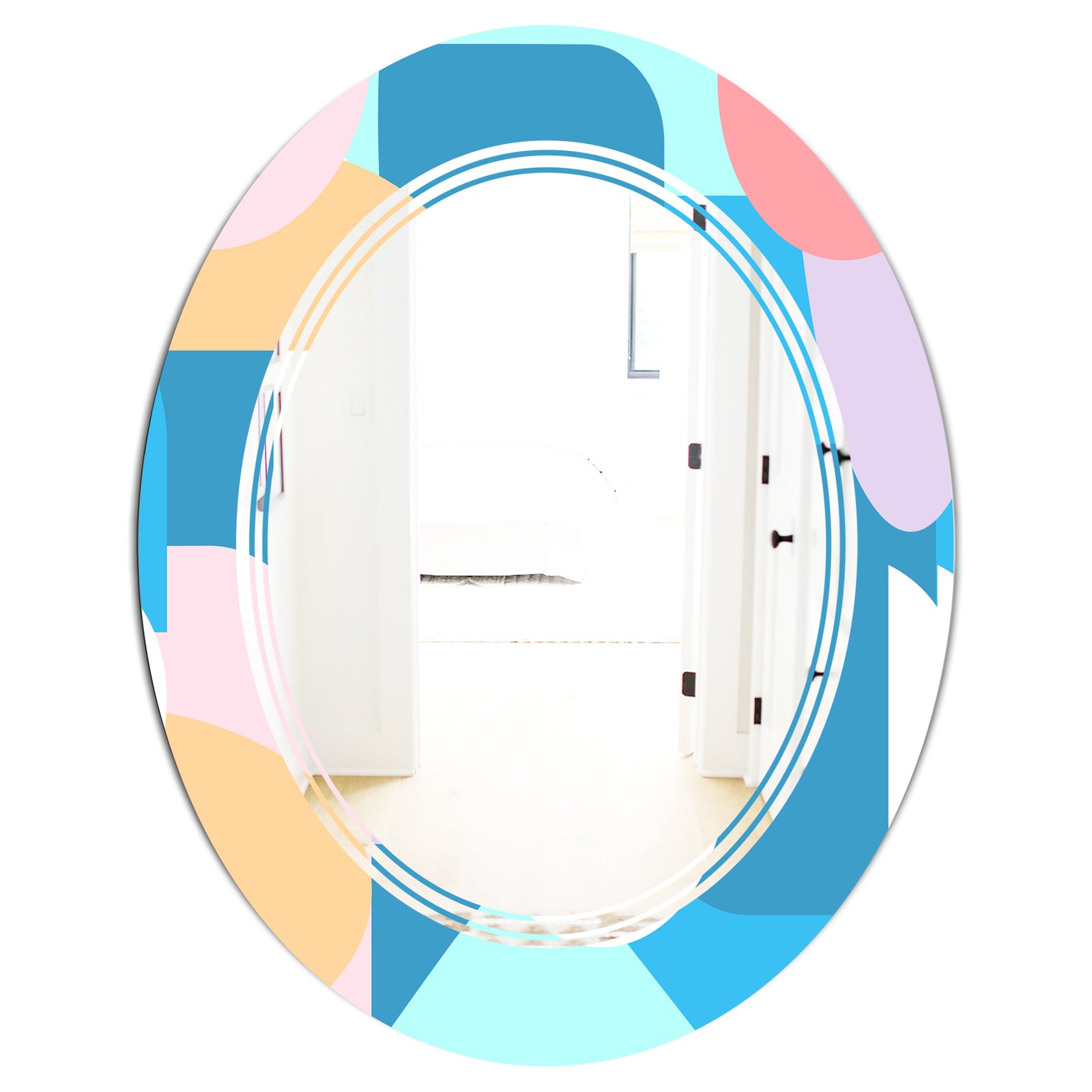 Retro Geometrical Abstract Pattern II - Modern Round or Oval Wall Mirror - Triple C