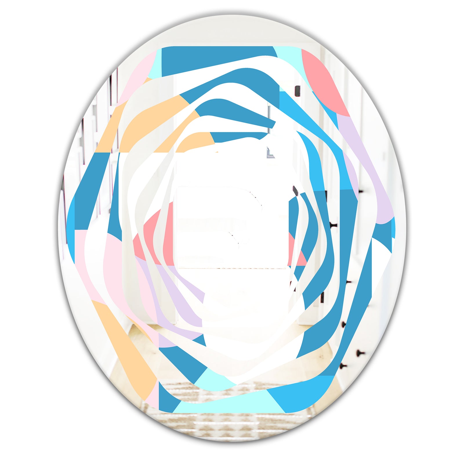 Retro Geometrical Abstract Pattern II - Modern Round or Oval Wall Mirror - Whirl