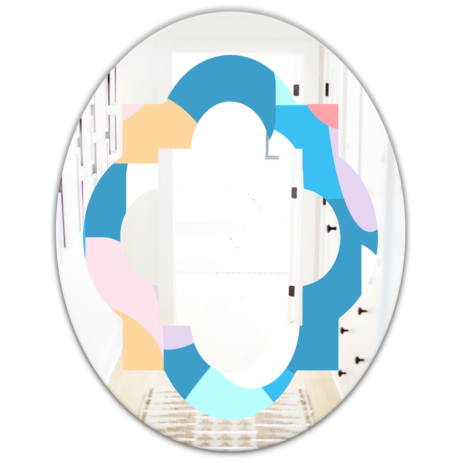 Retro Geometrical Abstract Pattern II - Modern Round or Oval Wall Mirror - Quatrefoil