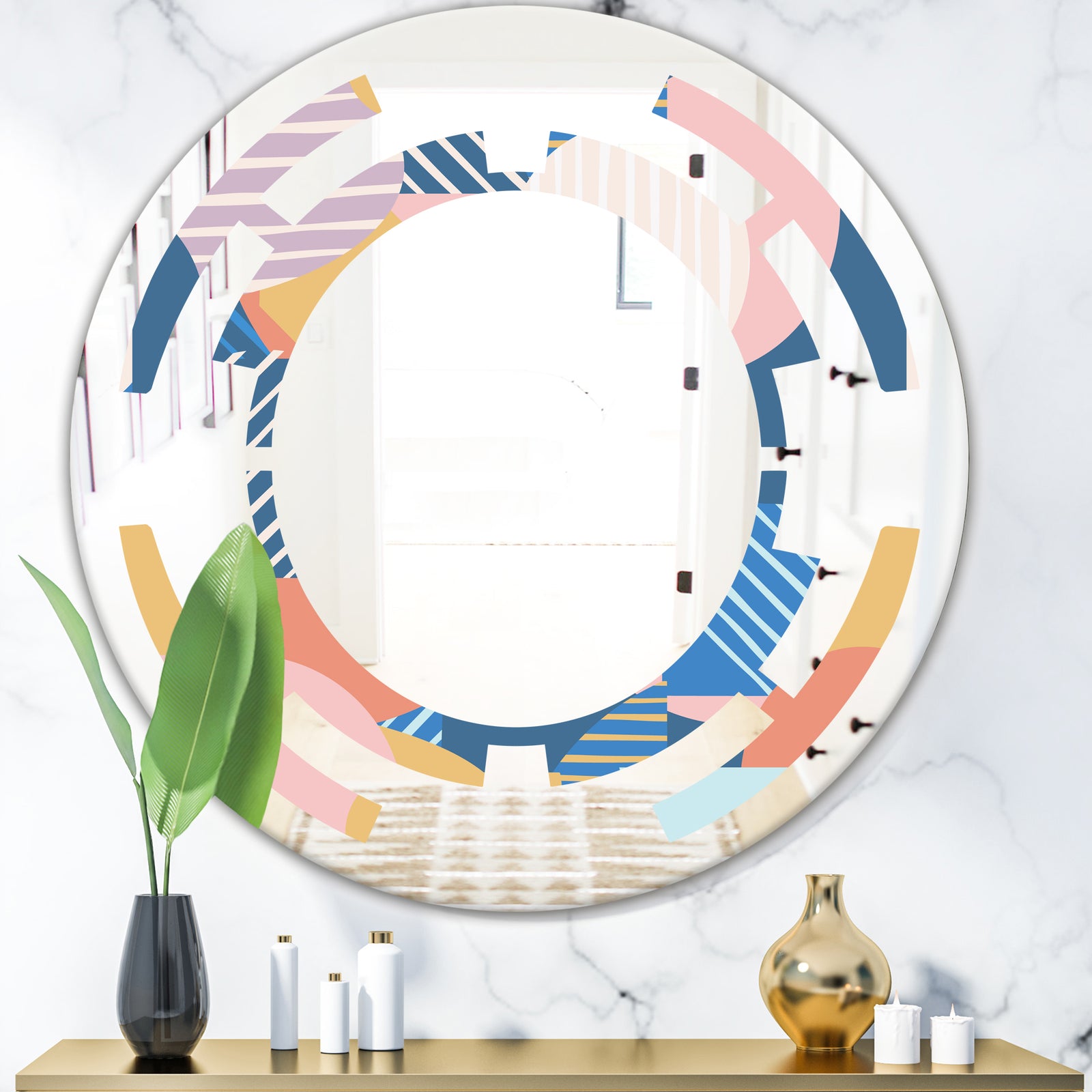 Modern geometric shapes pattern - Modern Round or Oval Wall Mirror - Space