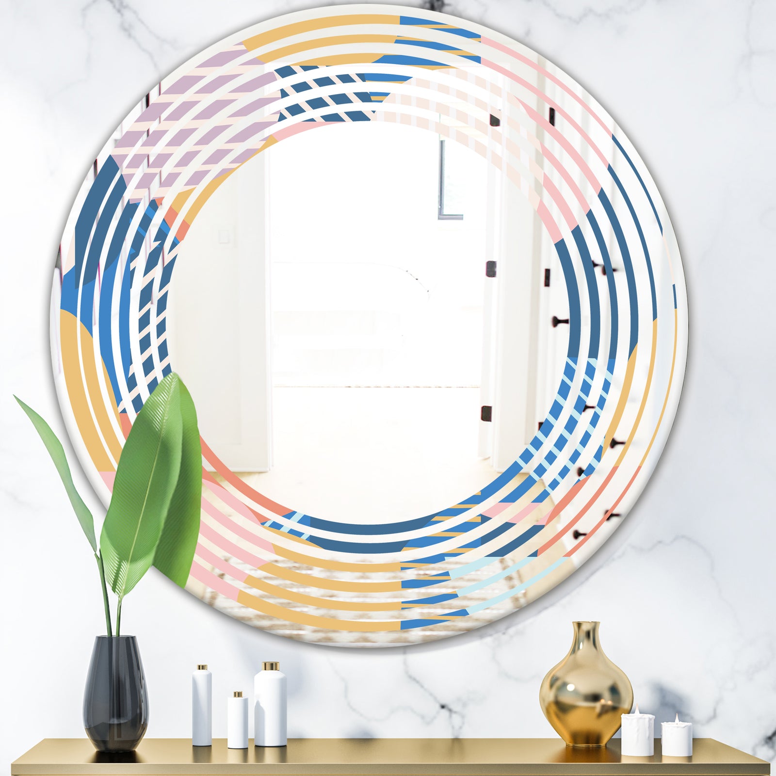 Modern geometric shapes pattern - Modern Round or Oval Wall Mirror - Wave