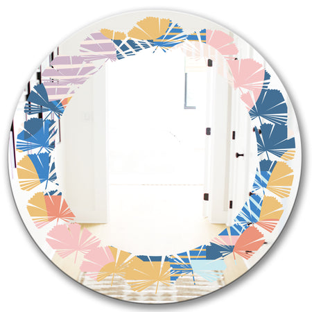 Modern geometric shapes pattern - Modern Round or Oval Wall Mirror - Leaves