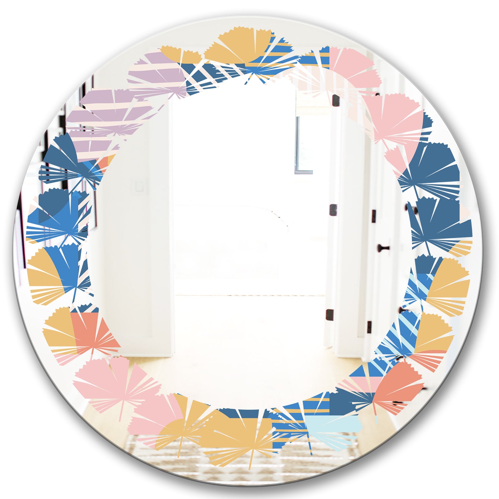 Modern geometric shapes pattern - Modern Round or Oval Wall Mirror - Leaves