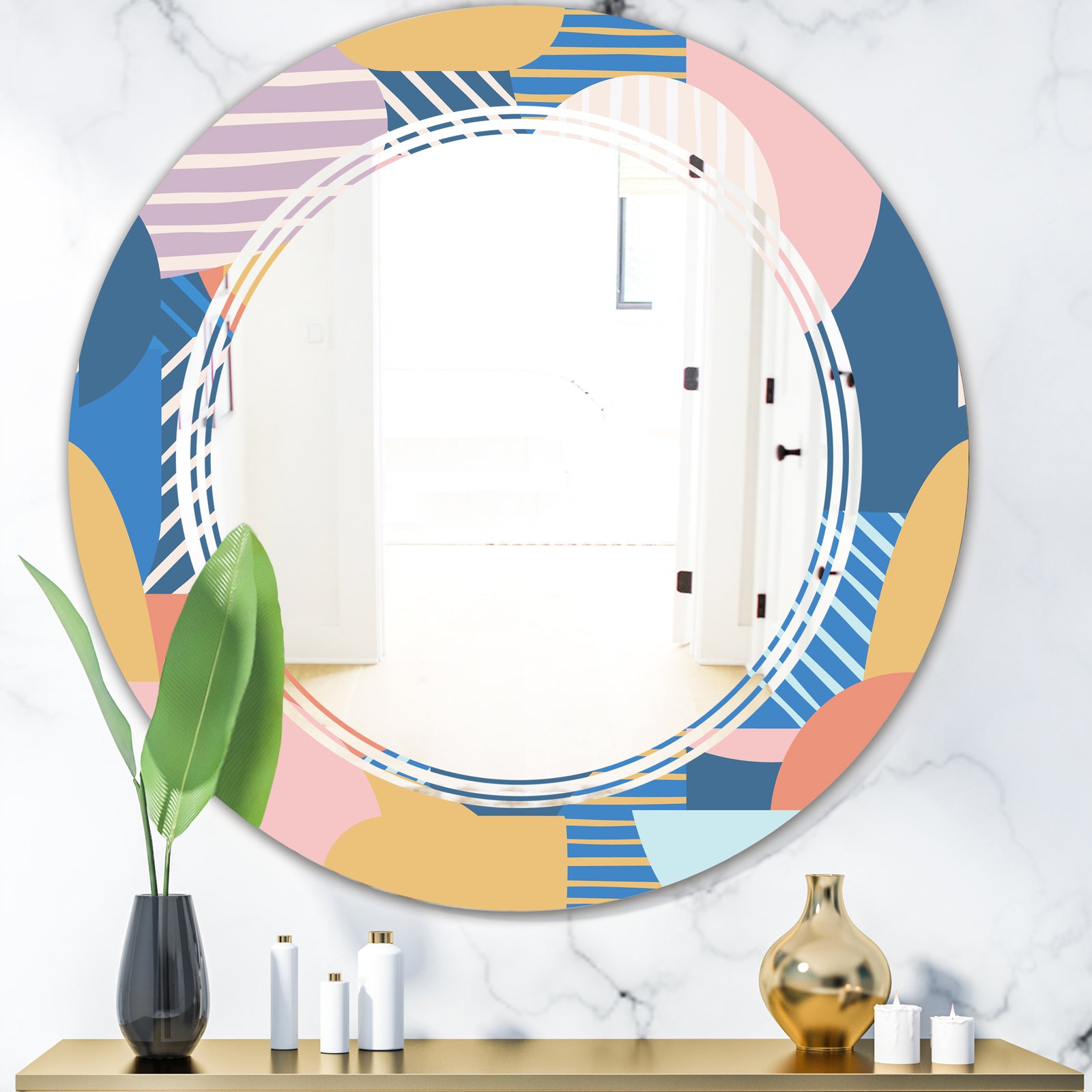 Modern geometric shapes pattern - Modern Round or Oval Wall Mirror - Triple C
