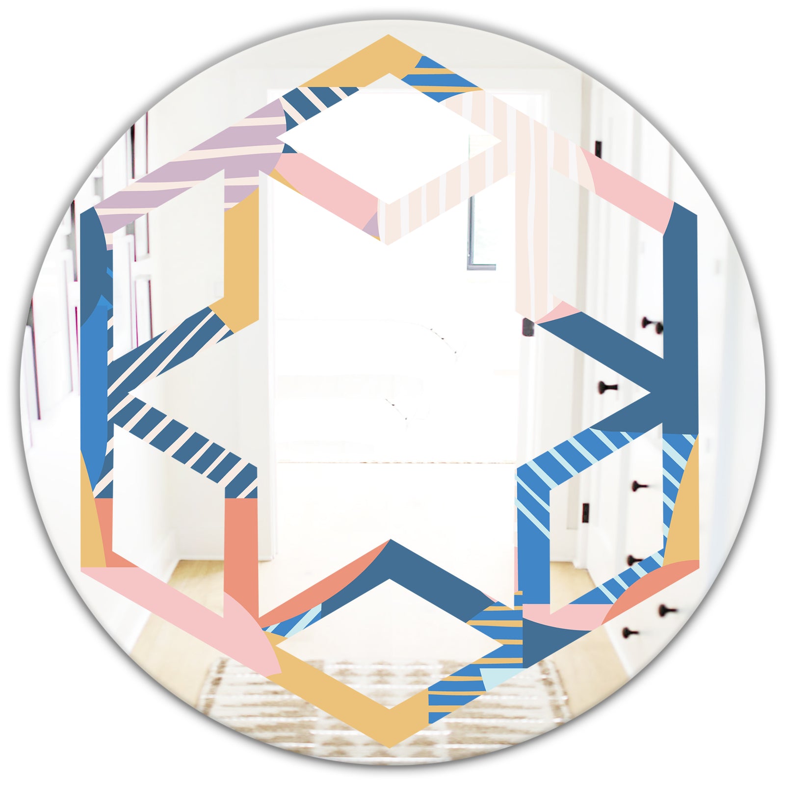 Modern geometric shapes pattern - Modern Round or Oval Wall Mirror - Hexagon Star