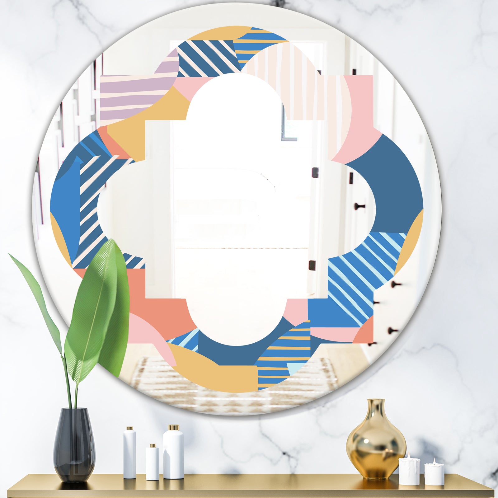 Modern geometric shapes pattern - Modern Round or Oval Wall Mirror - Quatrefoil