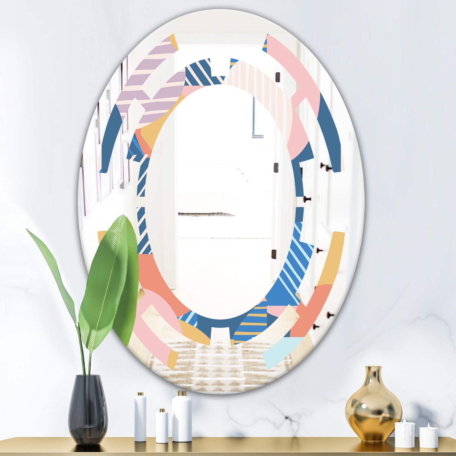 Modern geometric shapes pattern - Modern Round or Oval Wall Mirror - Space