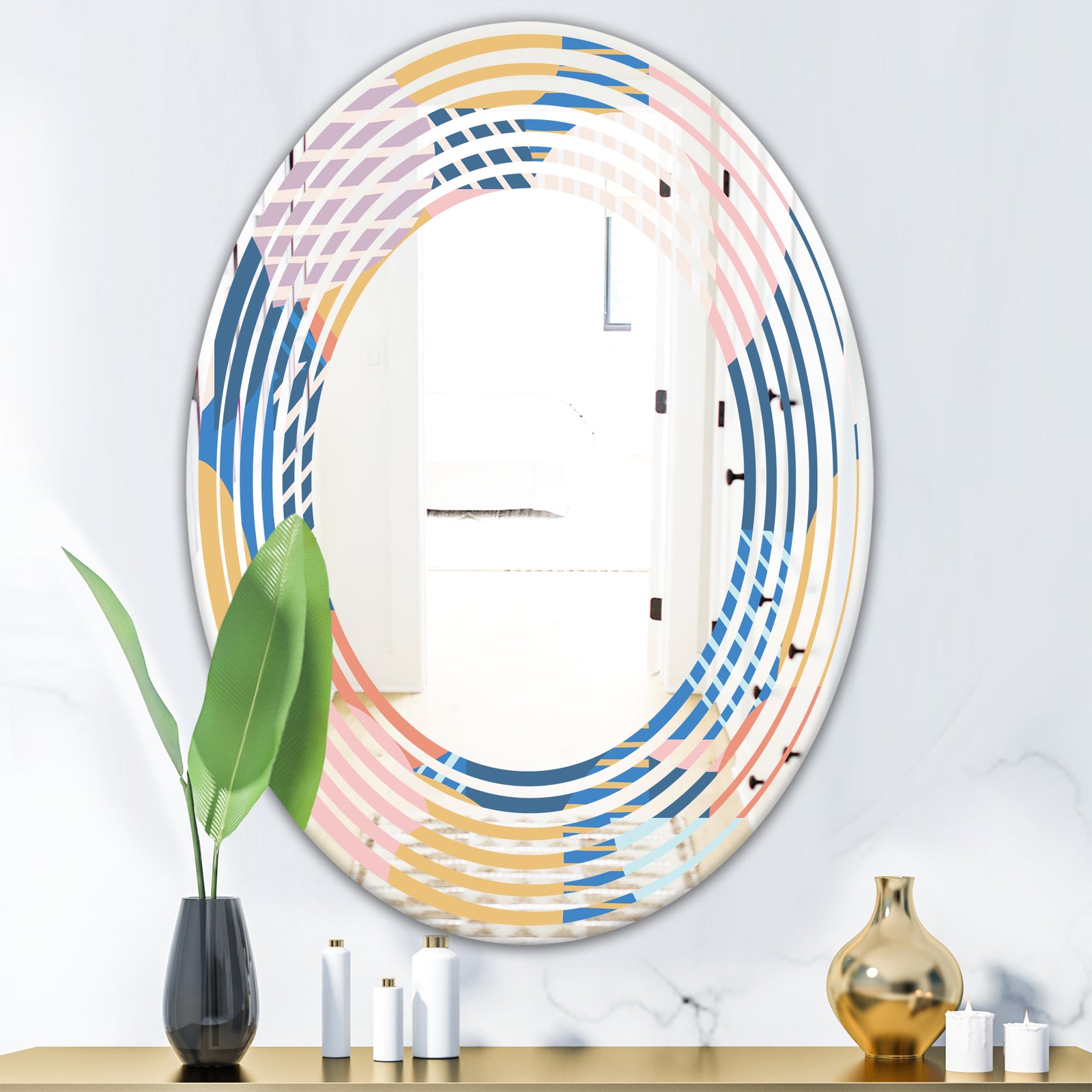 Modern geometric shapes pattern - Modern Round or Oval Wall Mirror - Wave