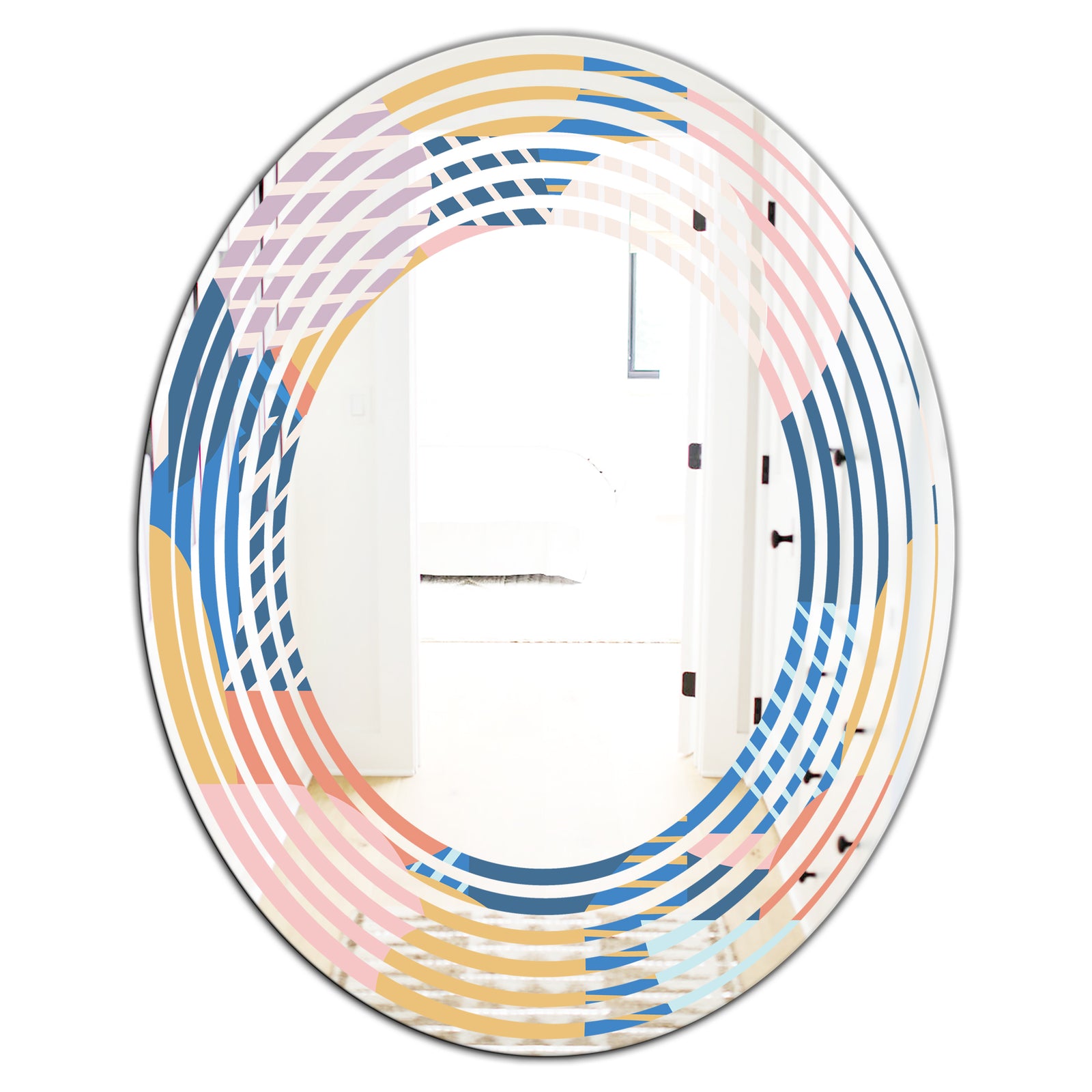 Modern geometric shapes pattern - Modern Round or Oval Wall Mirror - Wave