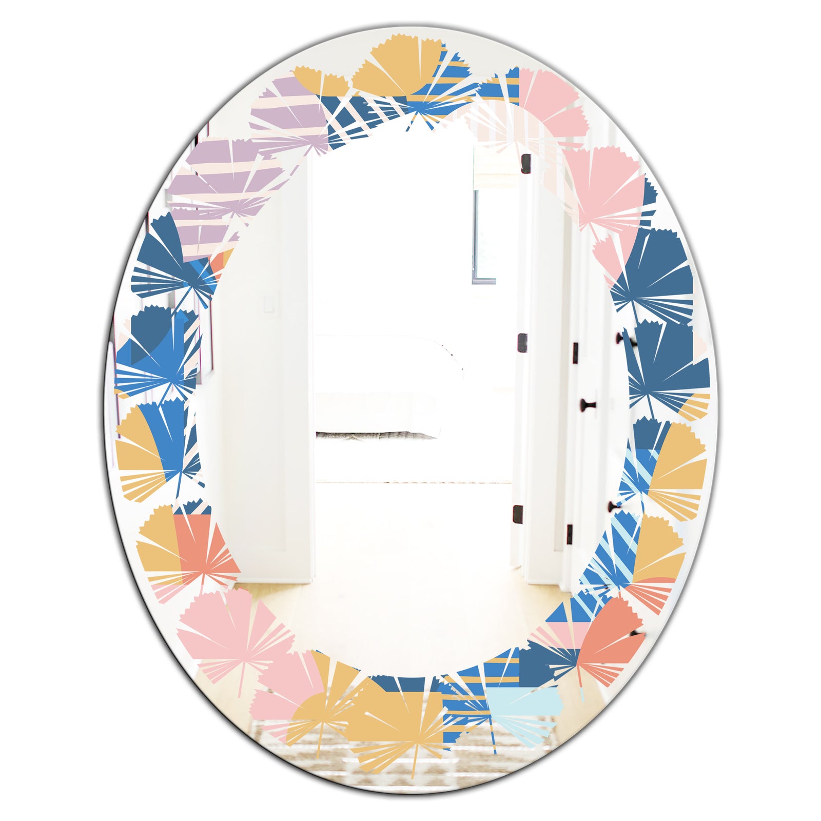 Modern geometric shapes pattern - Modern Round or Oval Wall Mirror - Leaves