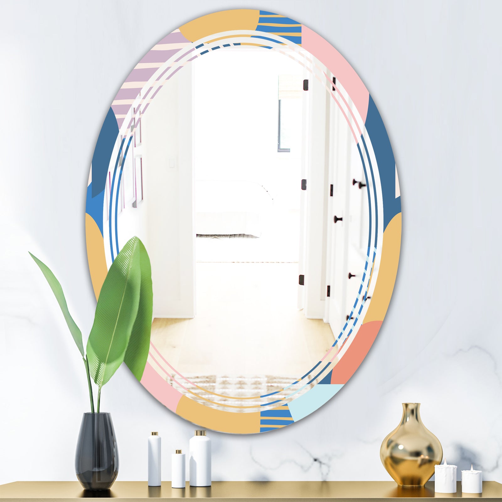 Modern geometric shapes pattern - Modern Round or Oval Wall Mirror - Triple C