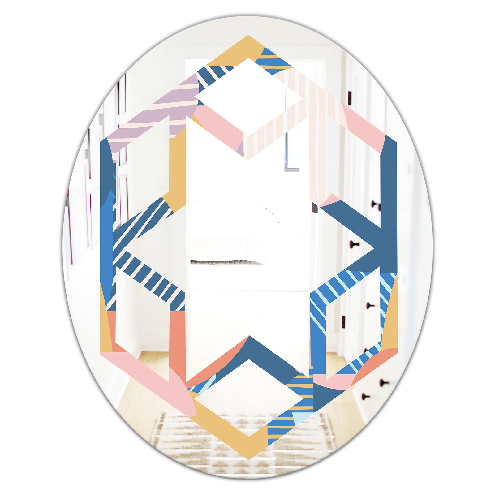 Modern geometric shapes pattern - Modern Round or Oval Wall Mirror - Hexagon Star