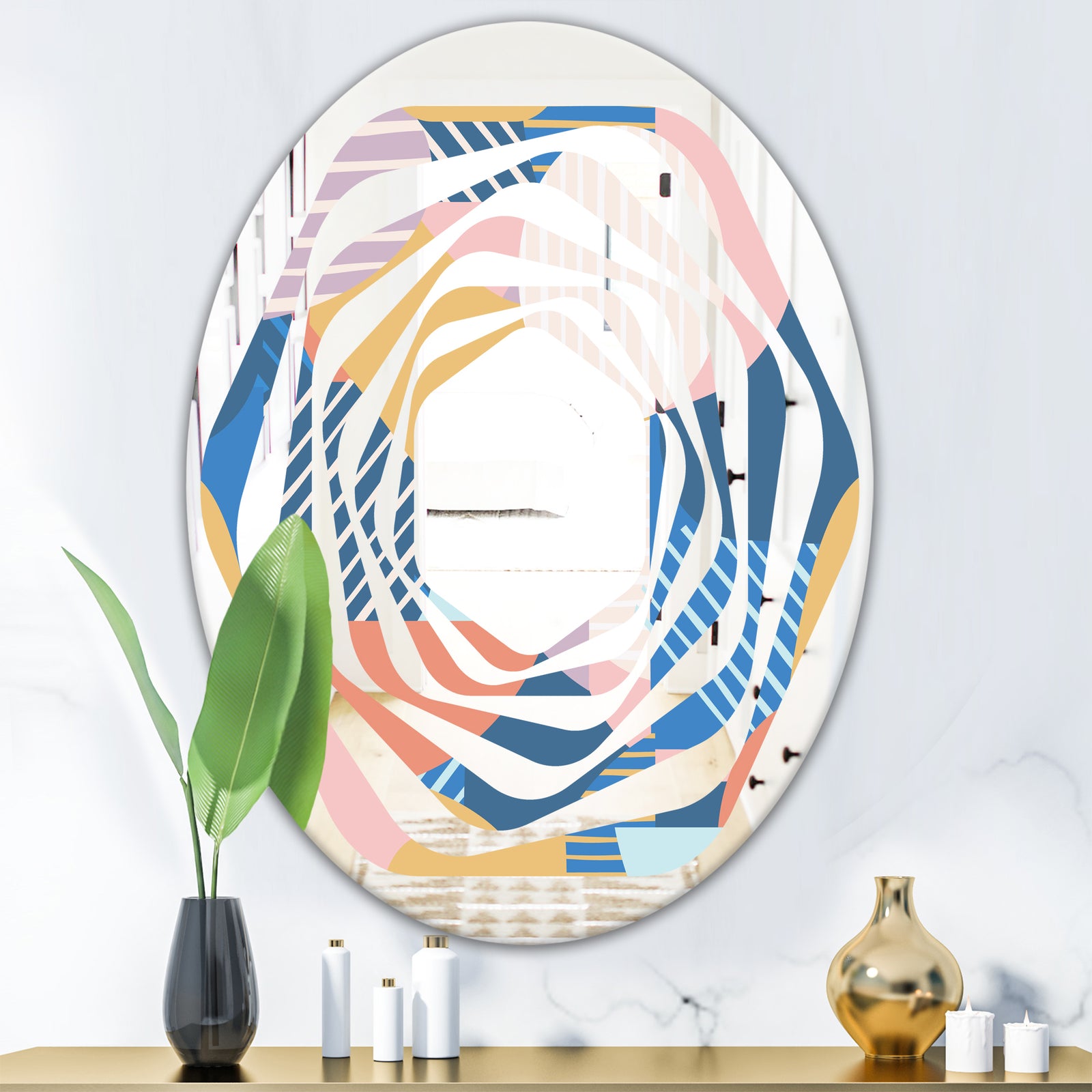 Modern geometric shapes pattern - Modern Round or Oval Wall Mirror - Whirl