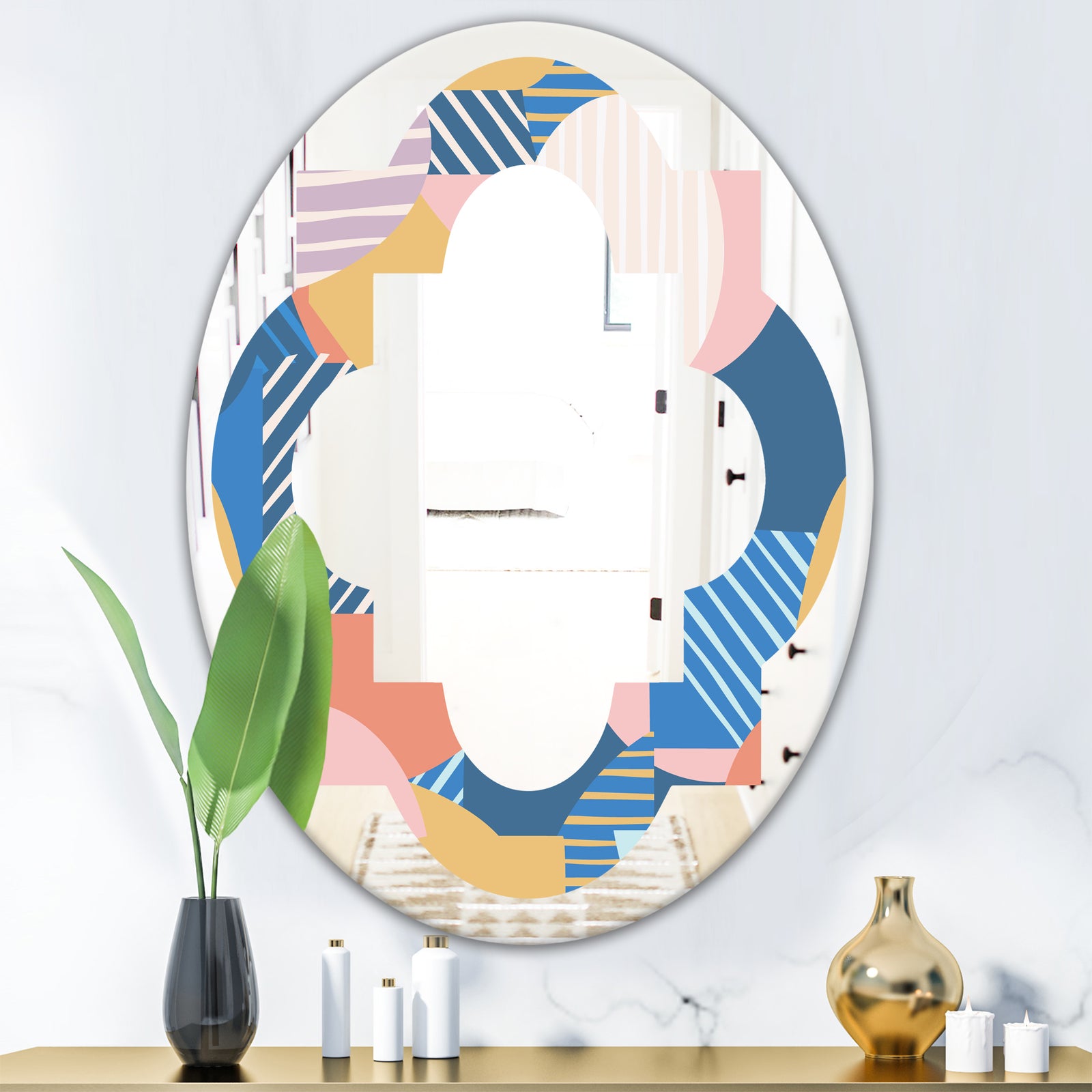 Modern geometric shapes pattern - Modern Round or Oval Wall Mirror - Quatrefoil