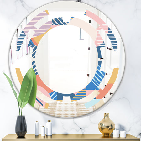Trendy Contemporary Geometry Shapes Pattern - Modern Round or Oval Wall Mirror - Space