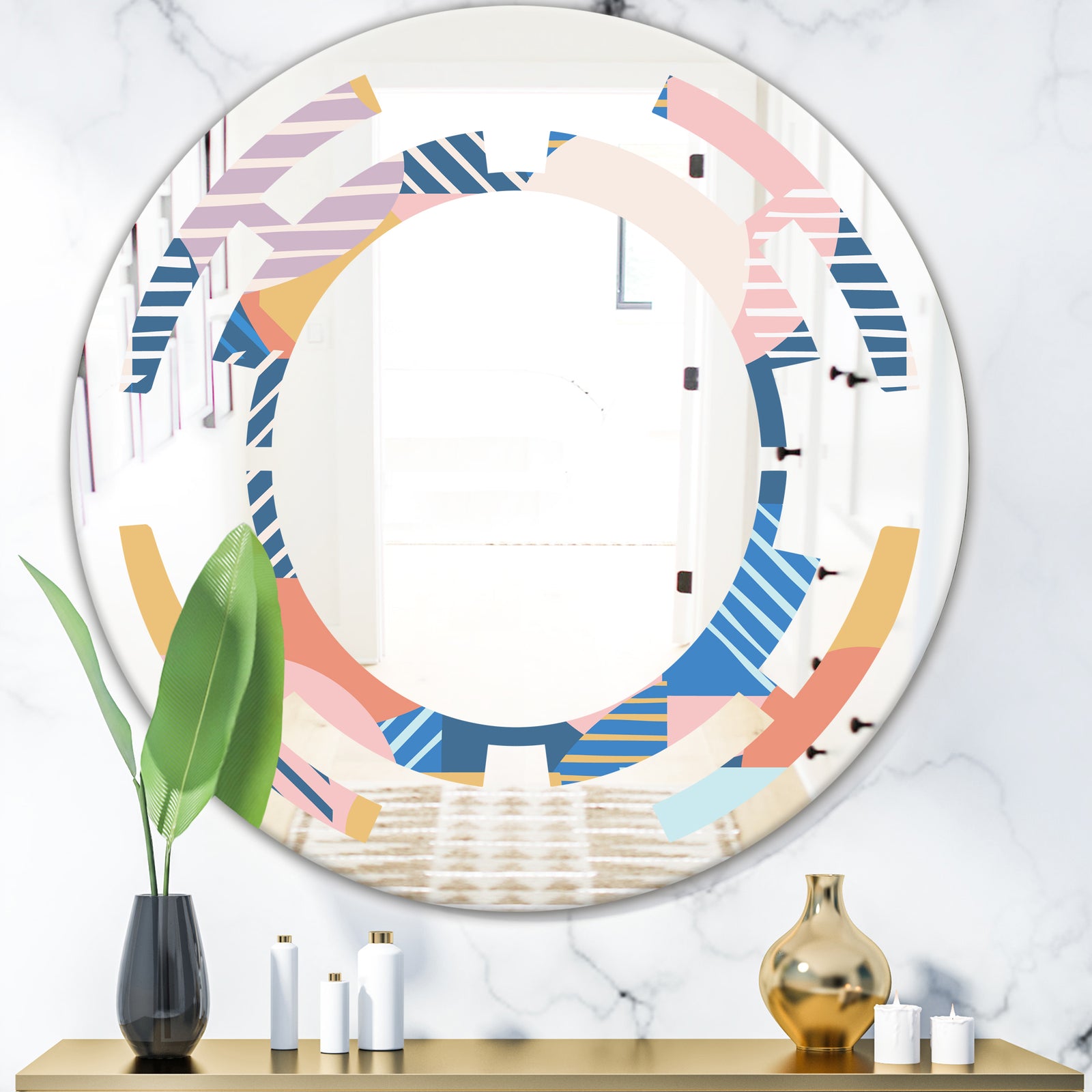 Trendy Contemporary Geometry Shapes Pattern - Modern Round or Oval Wall Mirror - Space