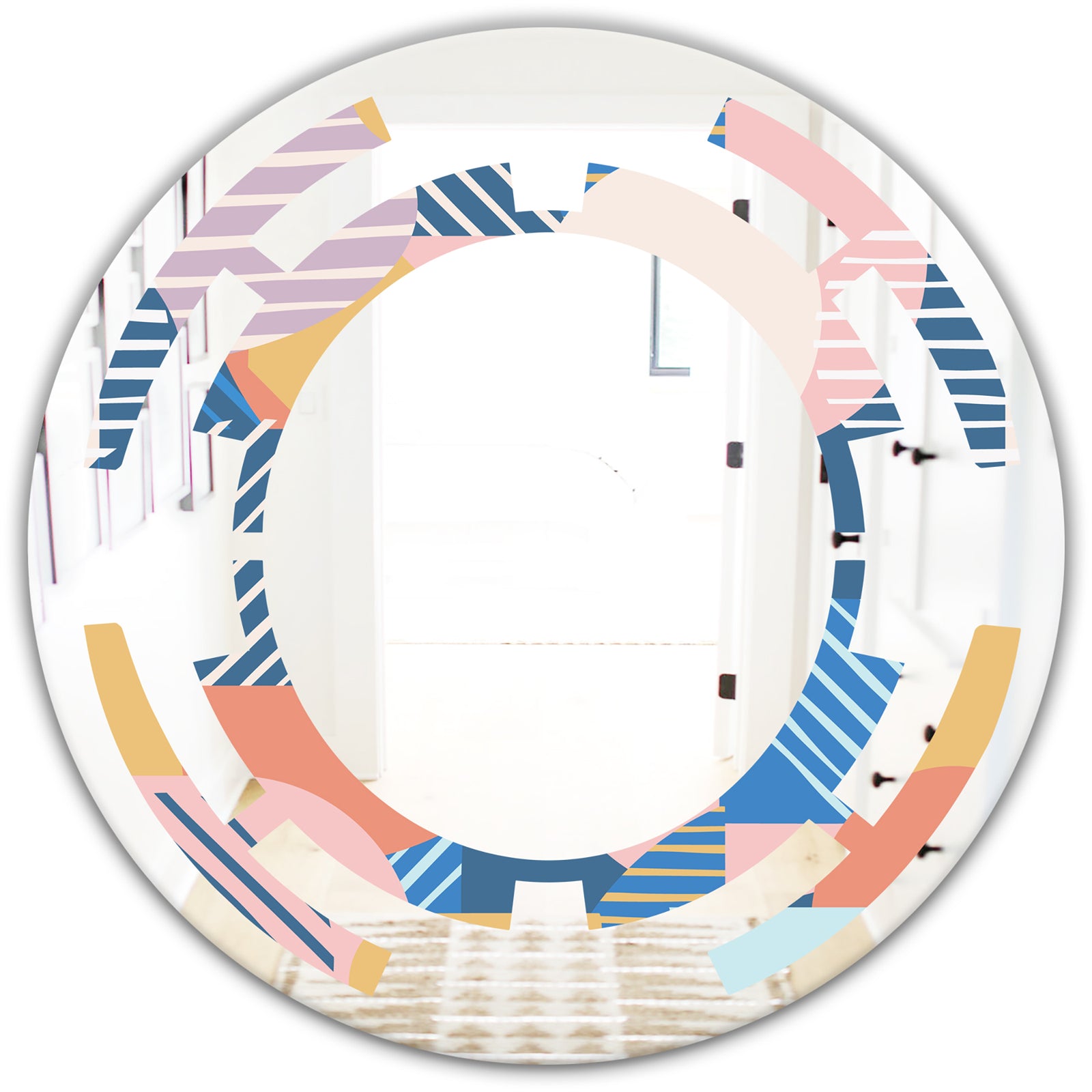 Trendy Contemporary Geometry Shapes Pattern - Modern Round or Oval Wall Mirror - Space