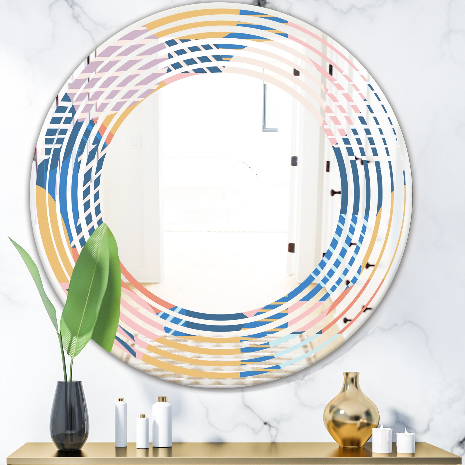 Trendy Contemporary Geometry Shapes Pattern - Modern Round or Oval Wall Mirror - Wave