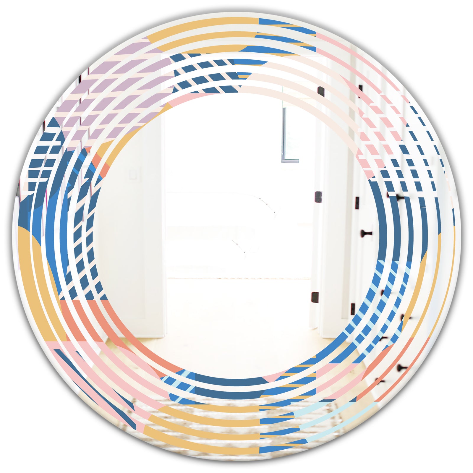 Trendy Contemporary Geometry Shapes Pattern - Modern Round or Oval Wall Mirror - Wave
