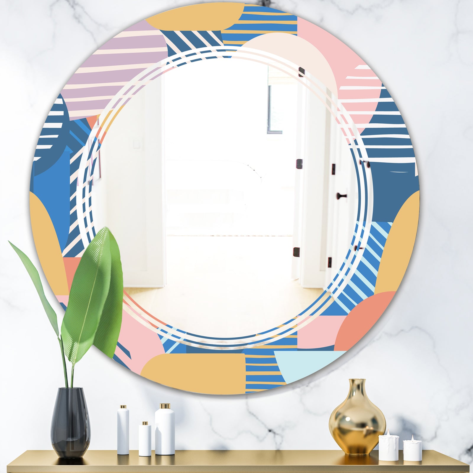 Trendy Contemporary Geometry Shapes Pattern - Modern Round or Oval Wall Mirror - Triple C