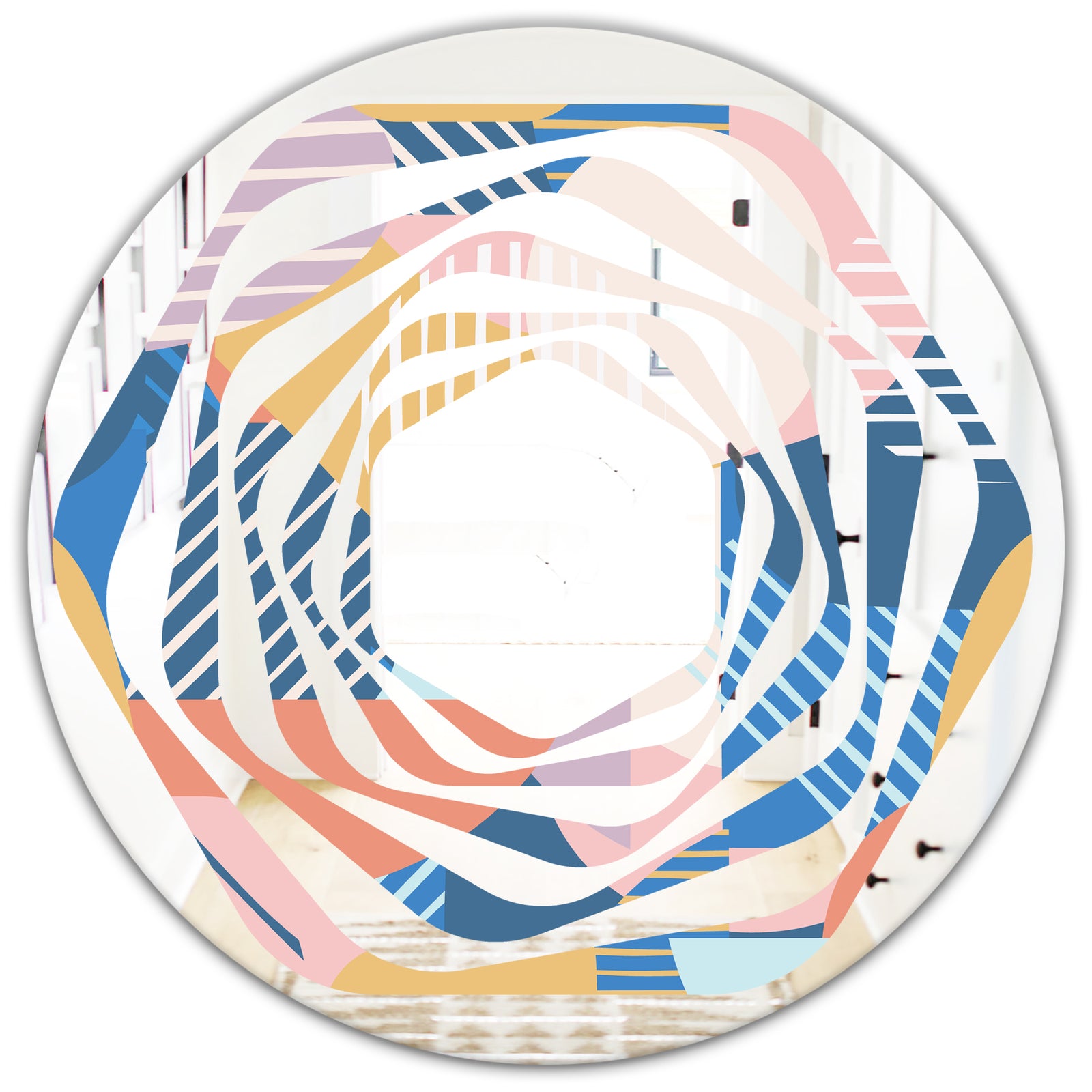 Trendy Contemporary Geometry Shapes Pattern - Modern Round or Oval Wall Mirror - Whirl