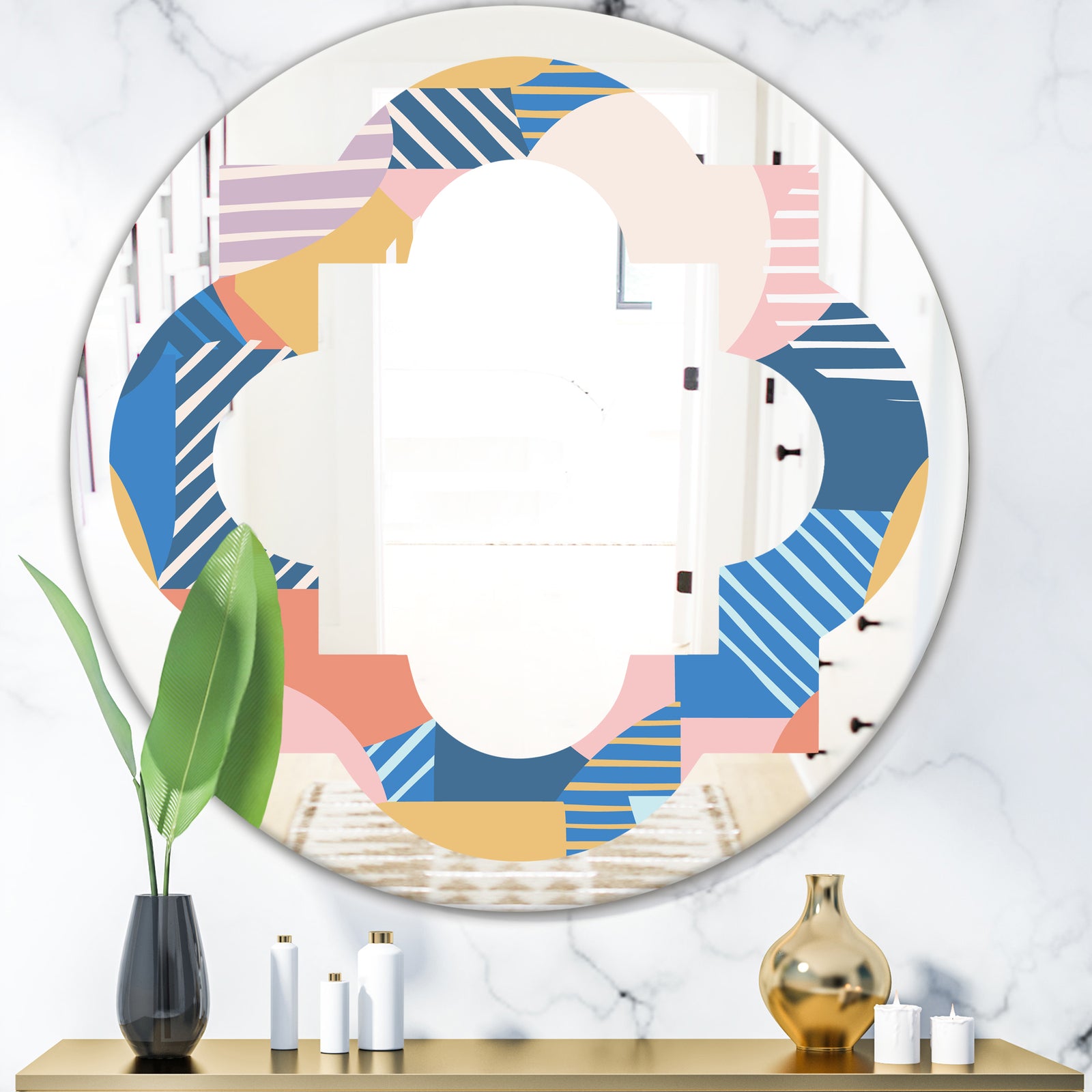 Trendy Contemporary Geometry Shapes Pattern - Modern Round or Oval Wall Mirror - Quatrefoil