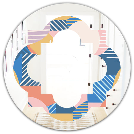 Trendy Contemporary Geometry Shapes Pattern - Modern Round or Oval Wall Mirror - Quatrefoil