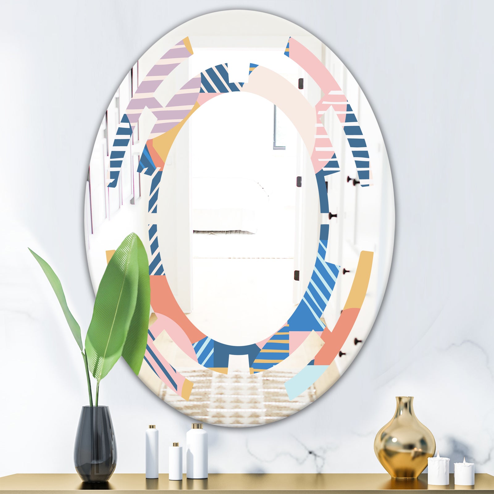 Trendy Contemporary Geometry Shapes Pattern - Modern Round or Oval Wall Mirror - Space