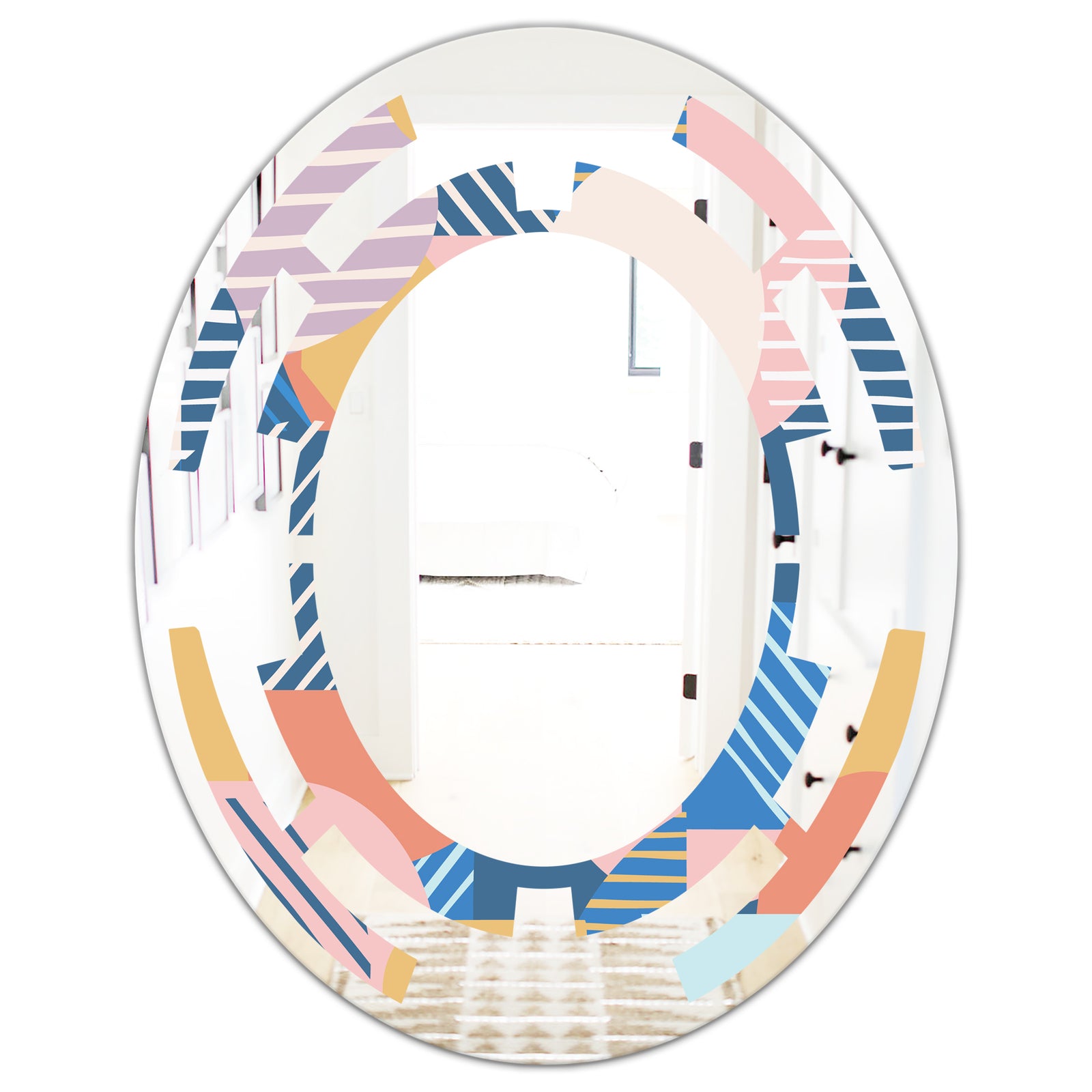 Trendy Contemporary Geometry Shapes Pattern - Modern Round or Oval Wall Mirror - Space