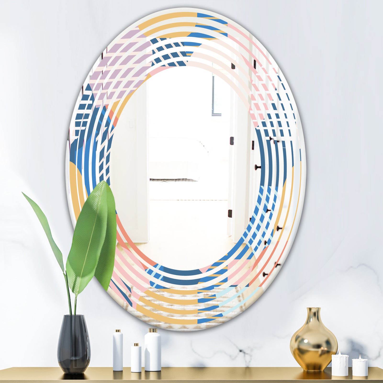 Trendy Contemporary Geometry Shapes Pattern - Modern Round or Oval Wall Mirror - Wave