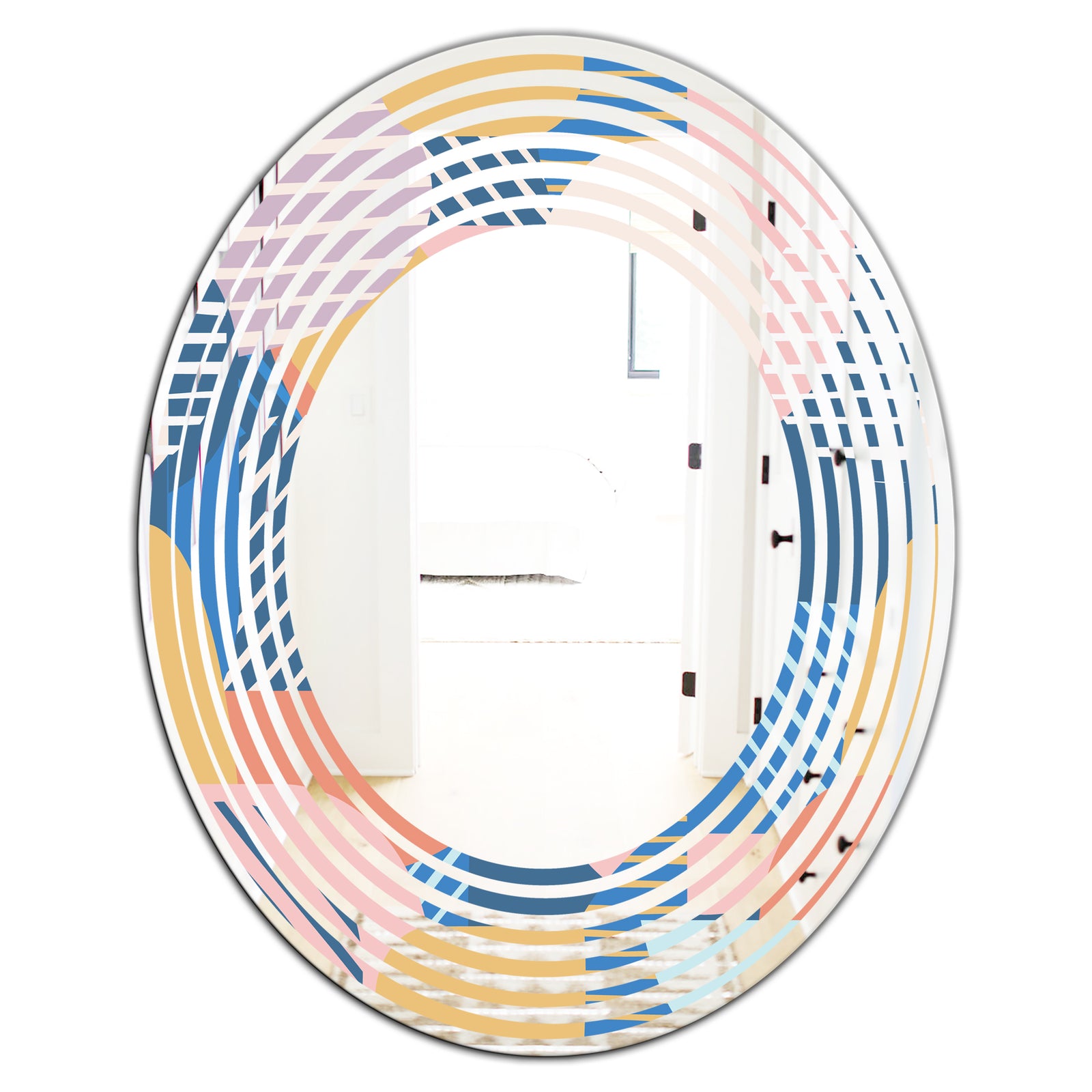 Trendy Contemporary Geometry Shapes Pattern - Modern Round or Oval Wall Mirror - Wave