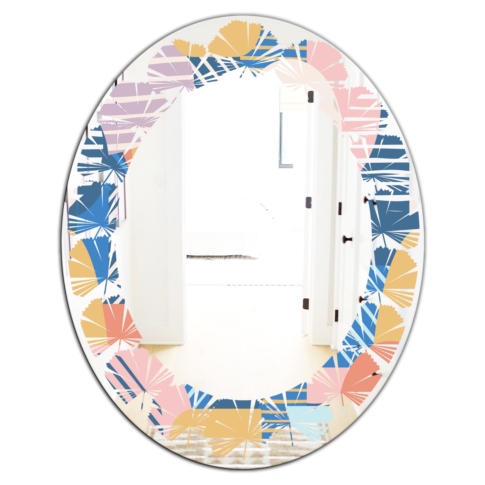 Trendy Contemporary Geometry Shapes Pattern - Modern Round or Oval Wall Mirror - Leaves
