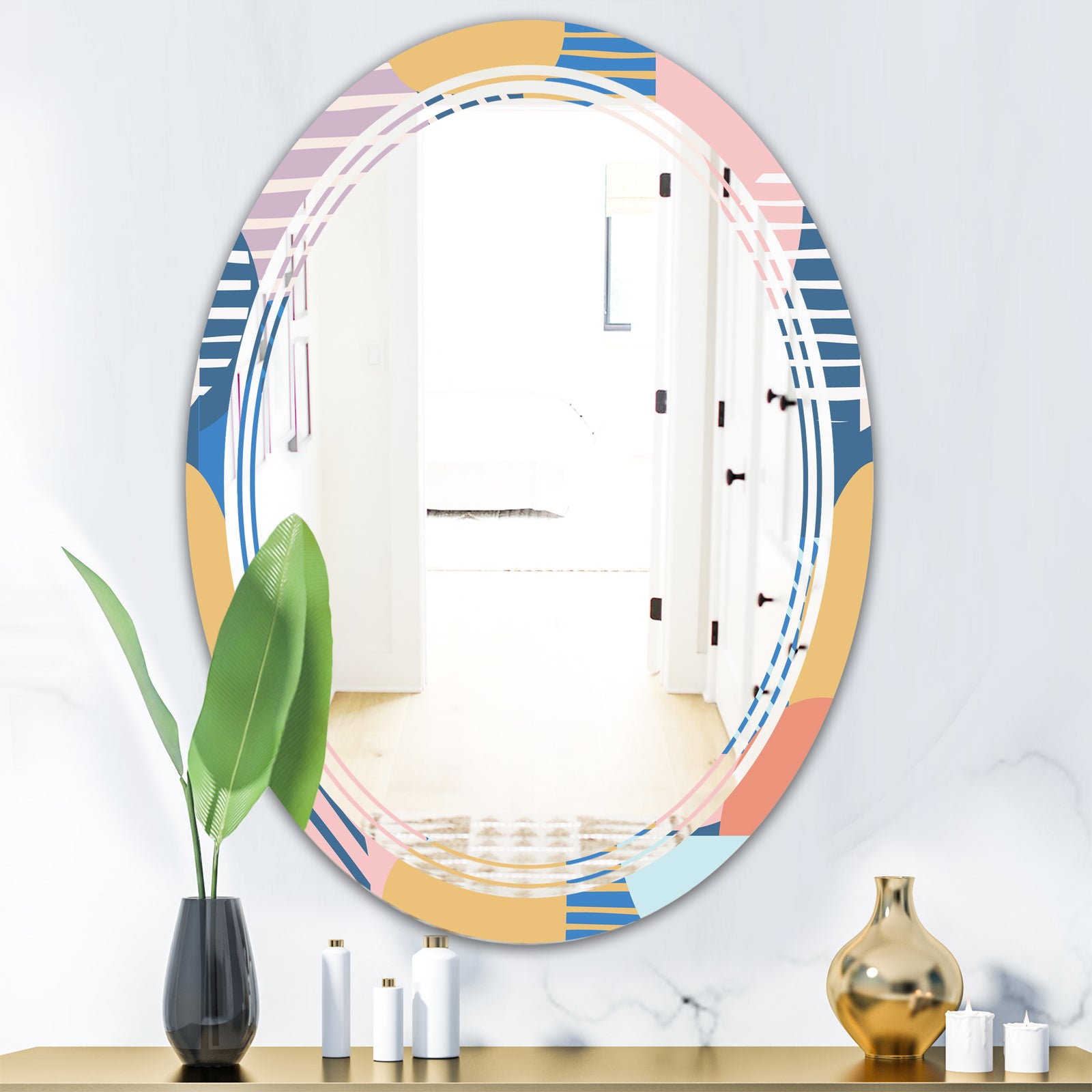 Trendy Contemporary Geometry Shapes Pattern - Modern Round or Oval Wall Mirror - Triple C