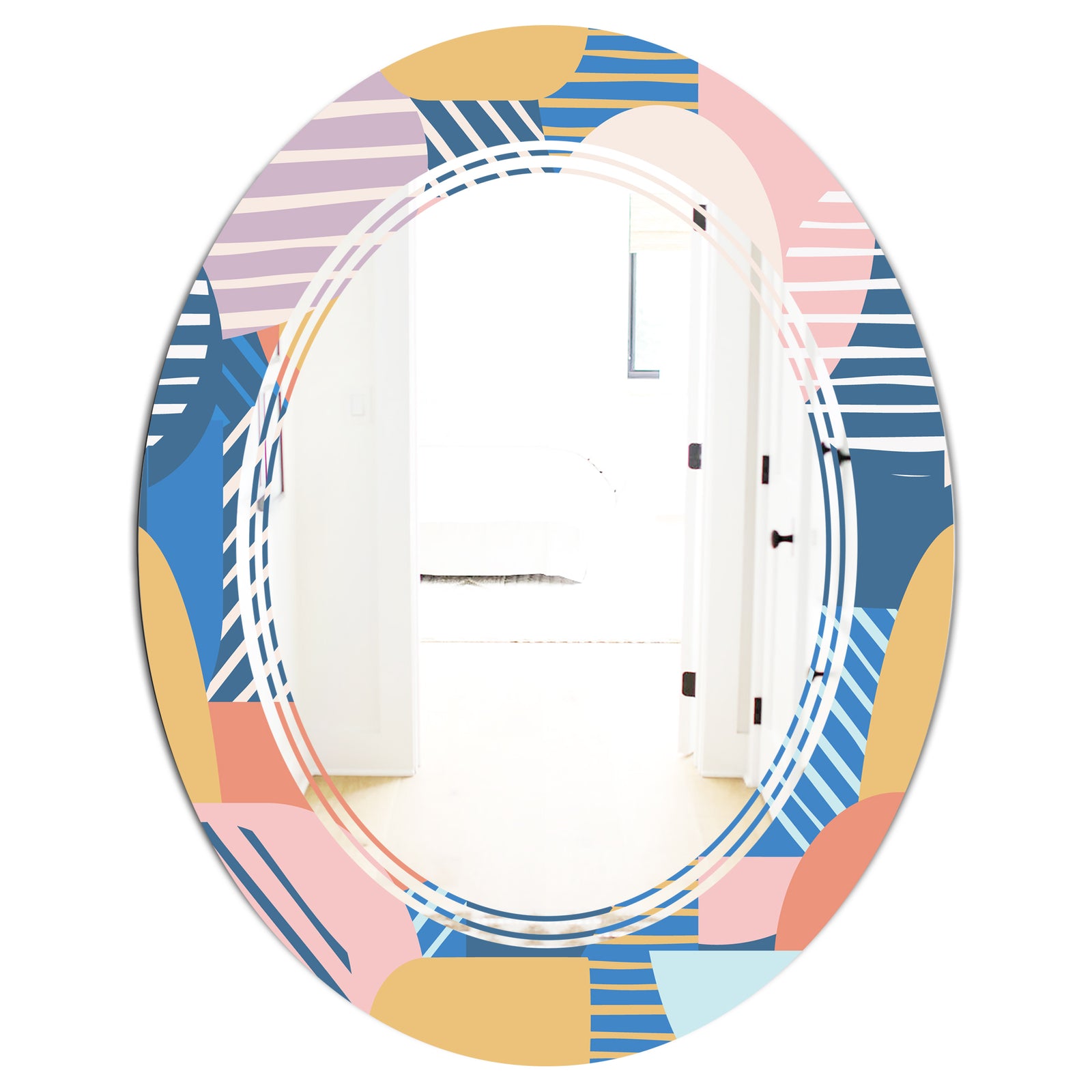 Trendy Contemporary Geometry Shapes Pattern - Modern Round or Oval Wall Mirror - Triple C