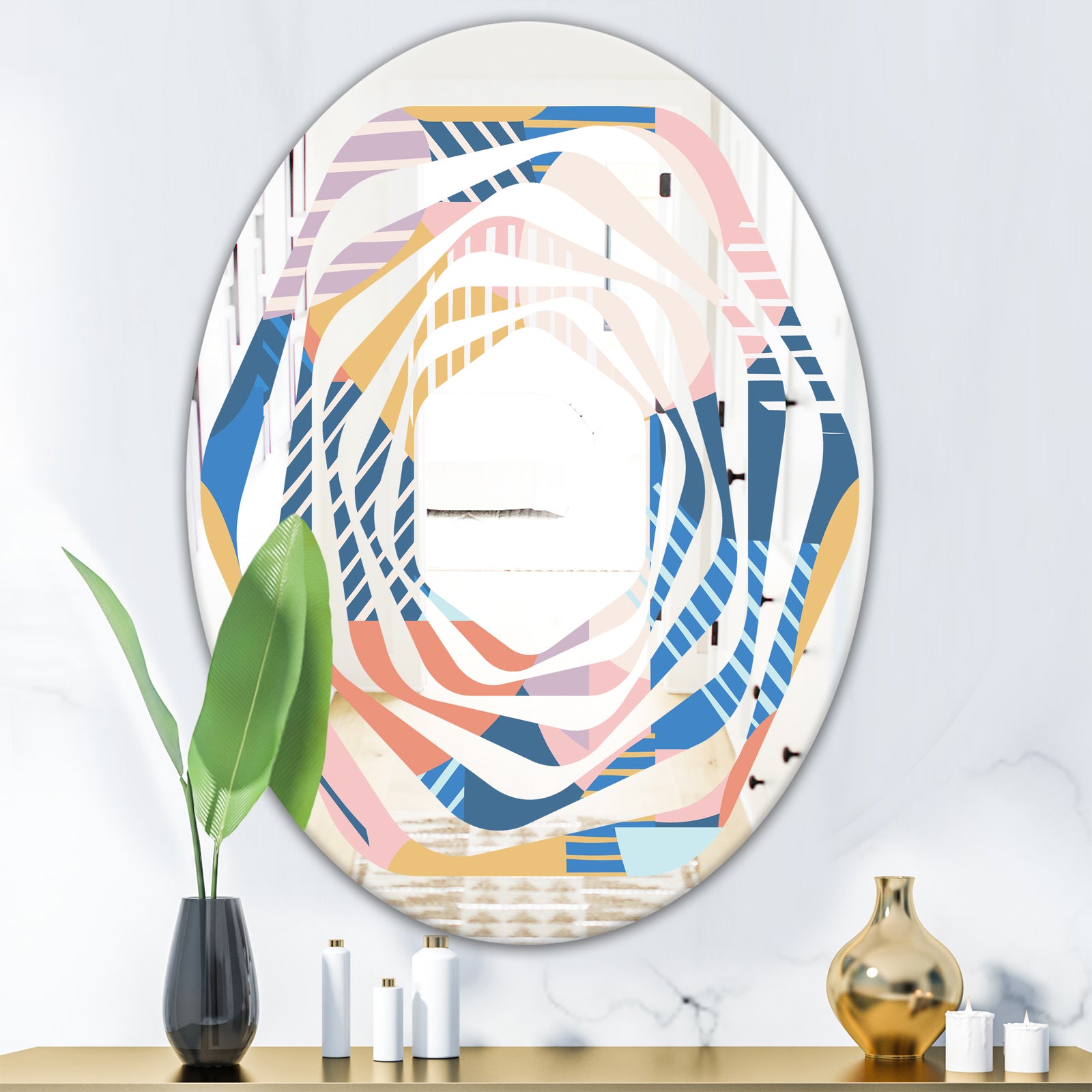 Trendy Contemporary Geometry Shapes Pattern - Modern Round or Oval Wall Mirror - Whirl